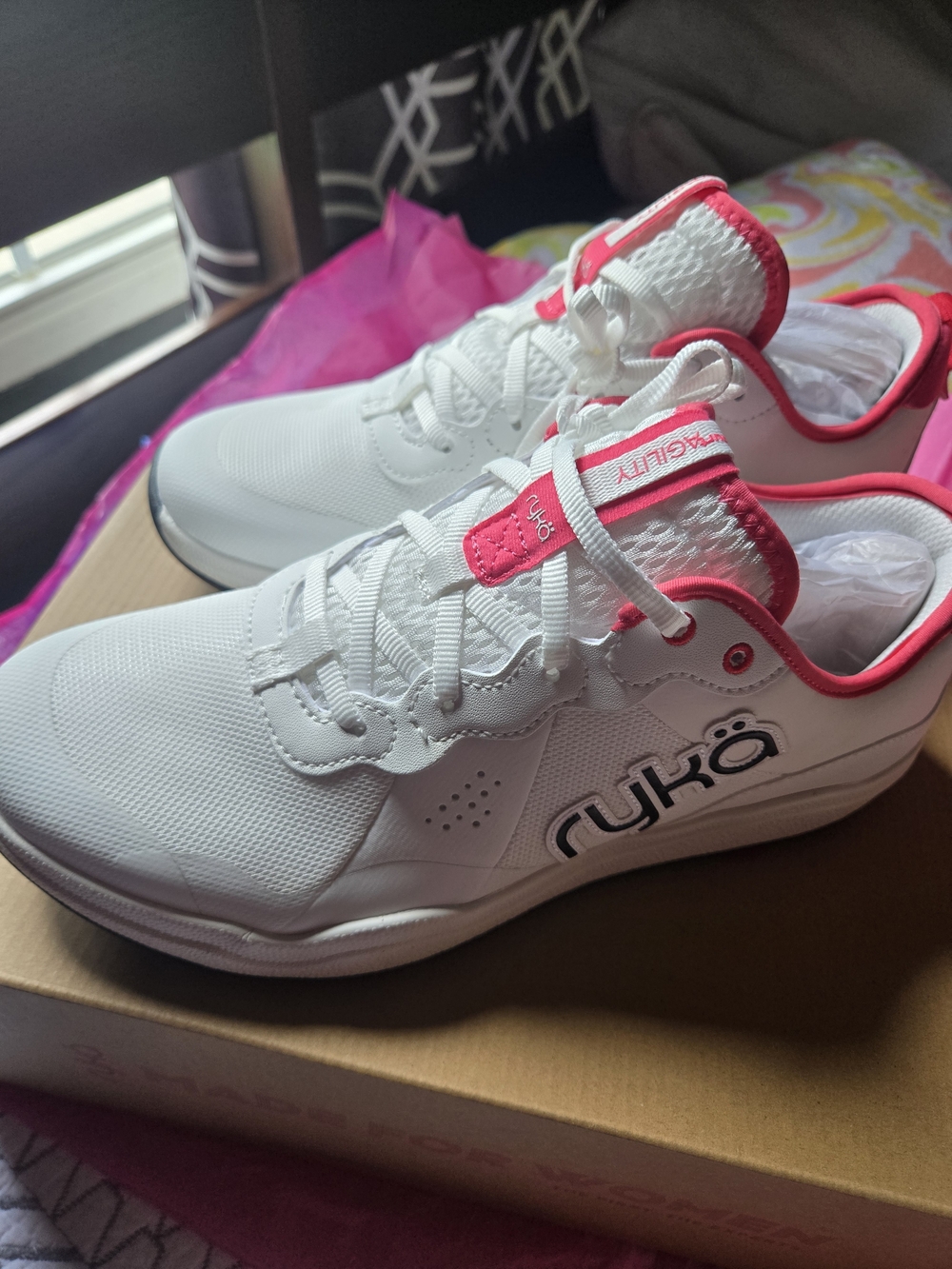 Ryka White Sneakers with Pink Trim